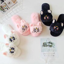 Cute Cartoon Beauty Teen Rutina Cat Room Home Non-slip Waterproof Imitation Rabbit Hair Thickening Warm Home Cotton Slippers