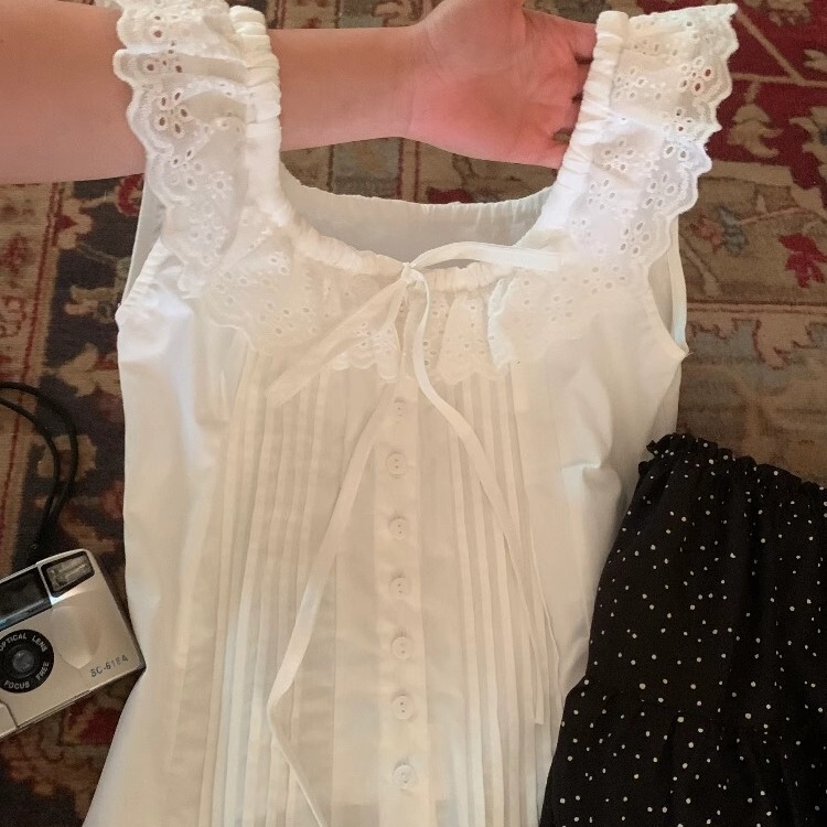 White Lace Trim Flutter Sleeve Blouse for Women, Summer 2026 New Sweet Sleeveless Camisole Top