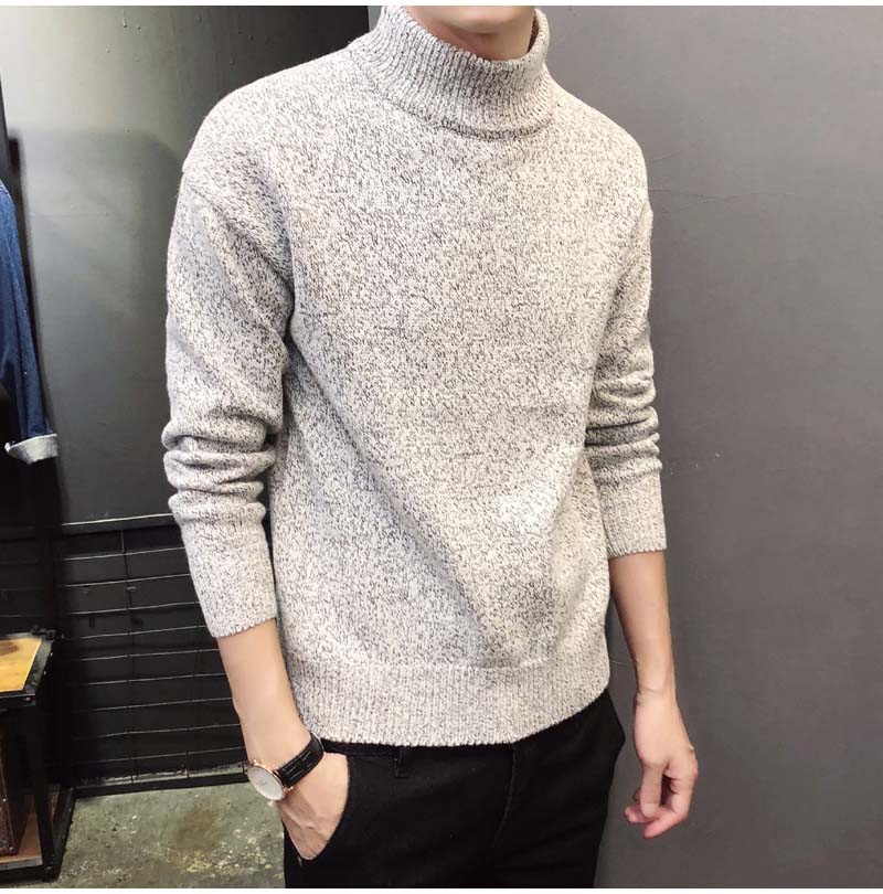 Áo khoác dày nam áo len nam màu rắn dệt kim áo len dệt kim nửa cao cổ áo len mùa thu và mùa đông áo cardigan nam
