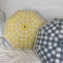 Korean Version Collage Manual Black Gum Rain Mid Tunic twill with large lattice Umbrella Female Anti-barking and sunny and rainy sunshade
