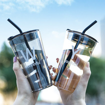 Extremely light glass cup straw cup large capacity male and female summer drinking water cup ins juice milk tea coffee cup