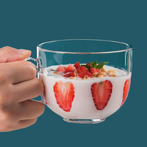 Glass water cup Large capacity with handle Transparent summer drinking cup Cereal oat bowl Milk breakfast cup