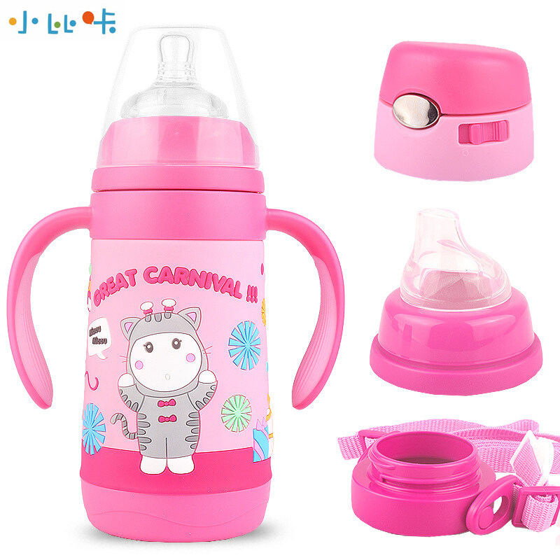 Small Bika insulation bottle baby dual-use wide mouth diameter stainless steel duckbill cup Learning cup Baby straw cup