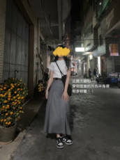 Юбка 大码灰色西装半身裙显瘦遮跨百褶a字裙女新款学院风胖mm黑色裙子
