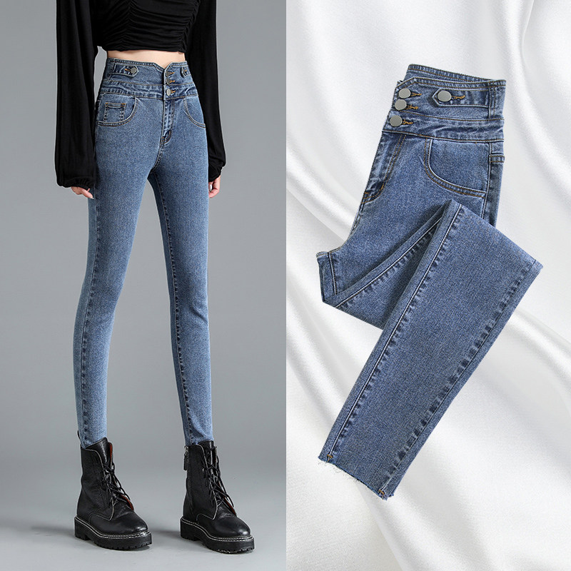 Black technology ultra high waist jeans women's autumn 2020 new corset pants thin and high breasted cigarette tube pants