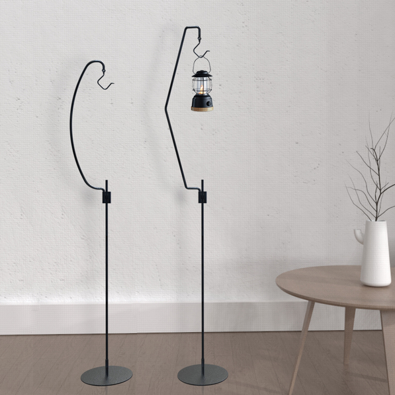 Outdoor Handmade Wrought Iron Metal Floor Hook Vintage Courtyard Lantern Stand Detachable Portable Camping Fire Lantern Stand