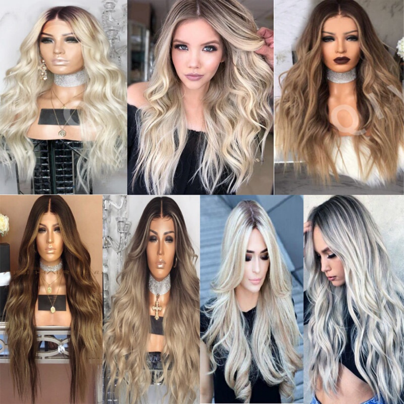 Women's Long Curly Hair Wig, Blonde Gradient Color, Natural and Fluffy Full Wig for Daily Styling