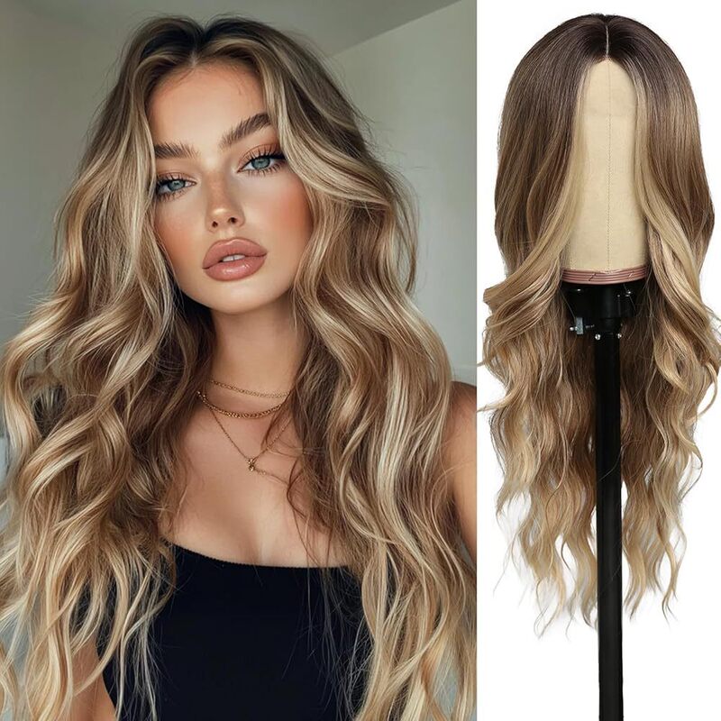 Cross-Border European and American Style Women's Full Wig, Golden Lace Front, Middle Part, Large Wavy Long Curly Hair, Factory Ready Stock Wig Cross-Border European and American Style Women's Full Wig, Golden Lace Front, Middle Part, Large Wavy Long Curly Hair, Factory Ready Stock Wig