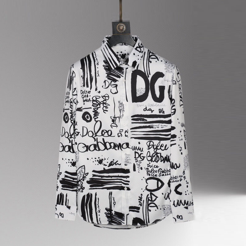 Cool and Stylish Silk Drape Shirt with No Ironing Needed, Featuring Trendy Graffiti g Letter Print, High-End Fashion Men's Shirt