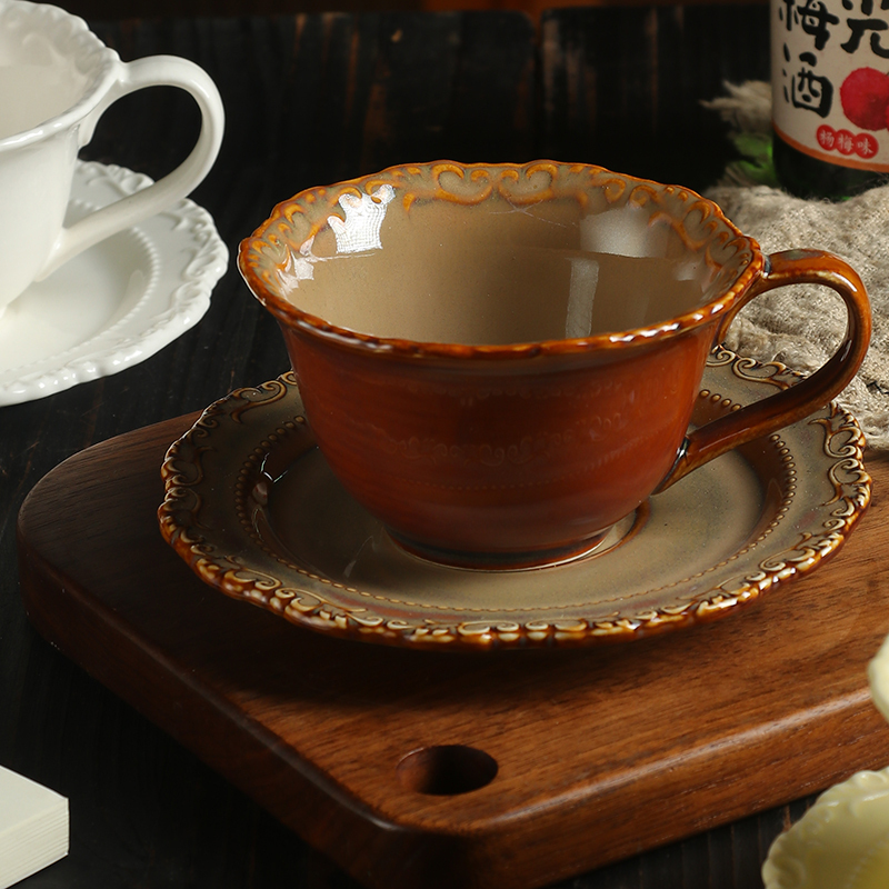 Retro Coffee Cup, Ceramic Latte Art Coffee Cup and Saucer Set, European Style Coffee Cup, Vintage Coffee Cup, Coffee Cup