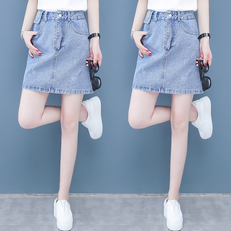 Denim váy phụ nữ 2020 mùa hè mới của Hàn Quốc phiên bản eo cao chương trình thư mỏng túi hông váy một chiếc váy ngắn bước váy