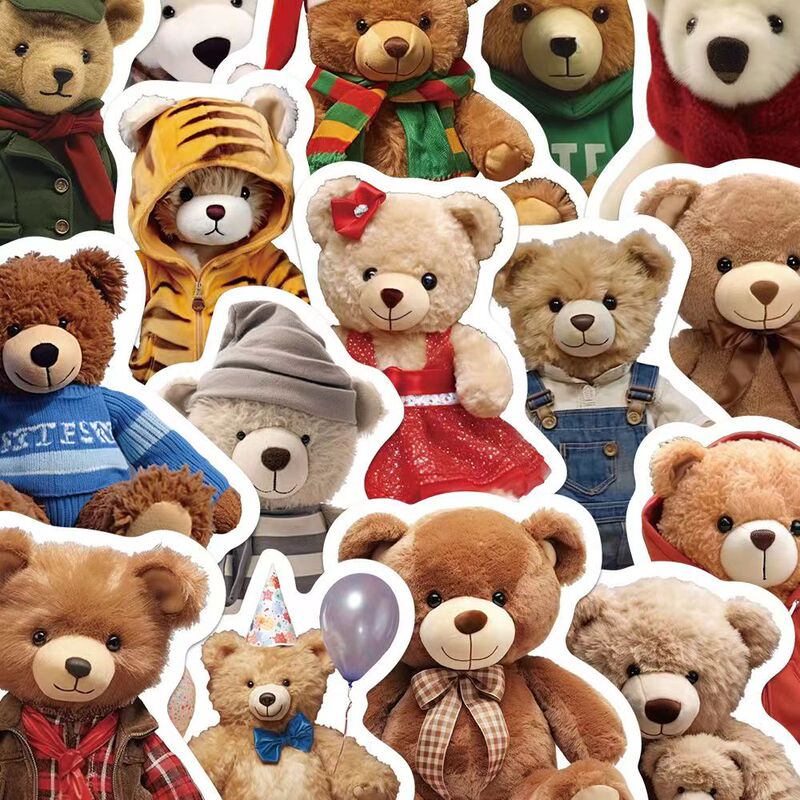 50 Plush Teddy Bear Stickers, Cute Notebook, Tablet Decoration, Waterproof Stickers, DIY