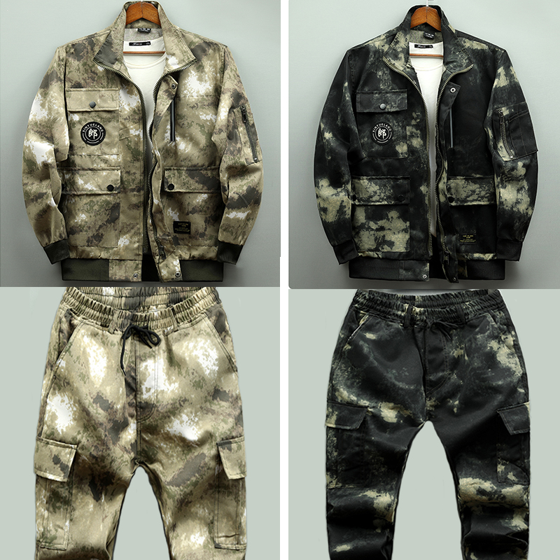 Work clothes suits men and women spring and autumn wear-resistant labor protection clothing welding clothing construction site outdoor training camouflage clothing suits