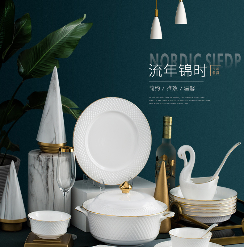 Jingdezhen porcelain tableware of western food ipads plate see colour light key-2 luxury European - style contracted dishes suit household chopsticks pan spoon in clay pot