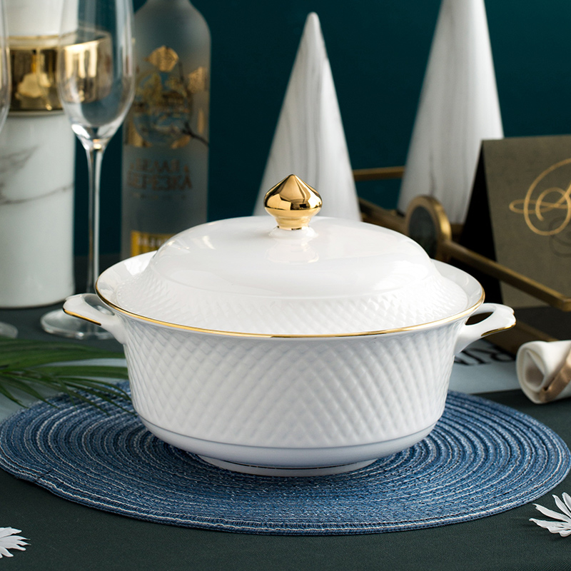 Jingdezhen porcelain tableware of western food ipads plate see colour light key-2 luxury European - style contracted dishes suit household chopsticks pan spoon in clay pot