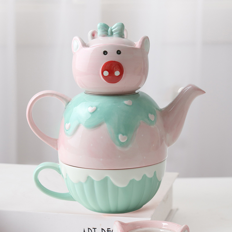 Mystery creative household express cartoon animals hand - made under glaze color porcelain tea teapot teacup kettle