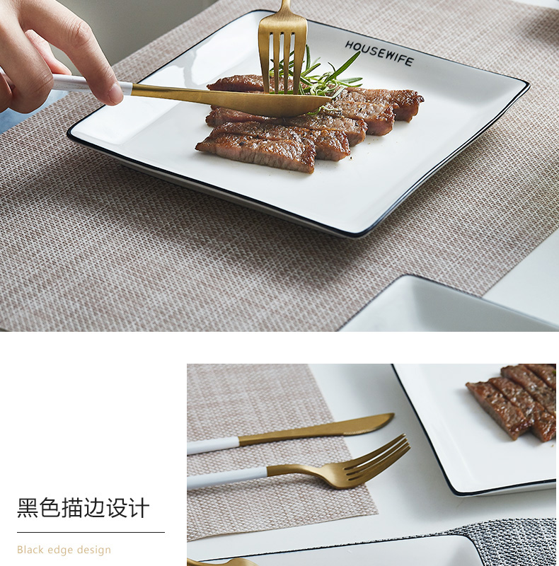 Mystery contracted creative ceramic dinner plate Japanese - style breakfast tray with black line pan European beefsteak plate tableware