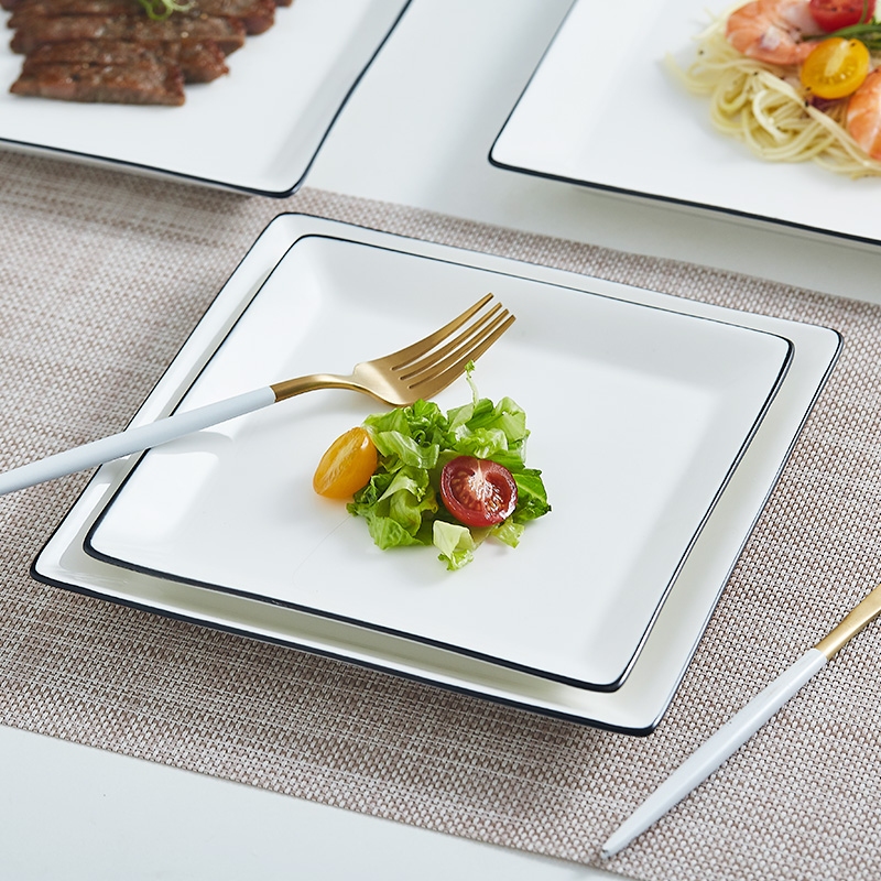 Mystery contracted creative ceramic dinner plate Japanese - style breakfast tray with black line pan European beefsteak plate tableware