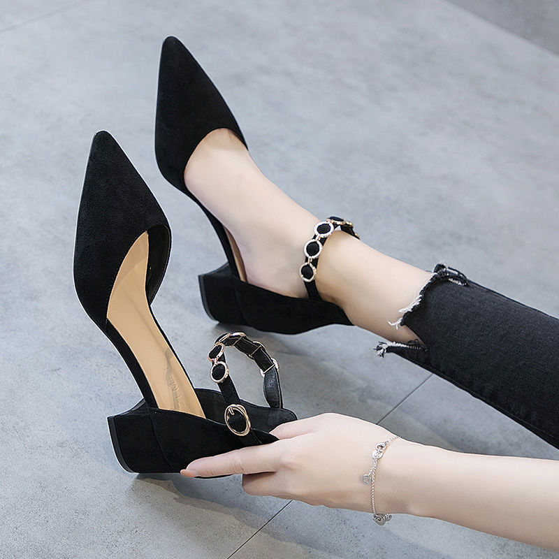 Small Size 31 32 33 Spring and Autumn Style Chunky Heel Single Shoes for Women, Korean Style Versatile Pointed Toe Shallow Mouth Large Size Women's Shoes 41-43 44