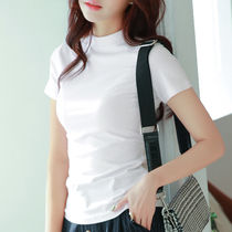 Summer stand collar short sleeve T-shirt female 2020 new Korean slim simple short white half high collar shirt shirt