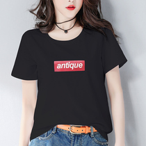 Super fire cec short sleeve black T-shirt female 2020 new summer loose print cotton student ins tide white top