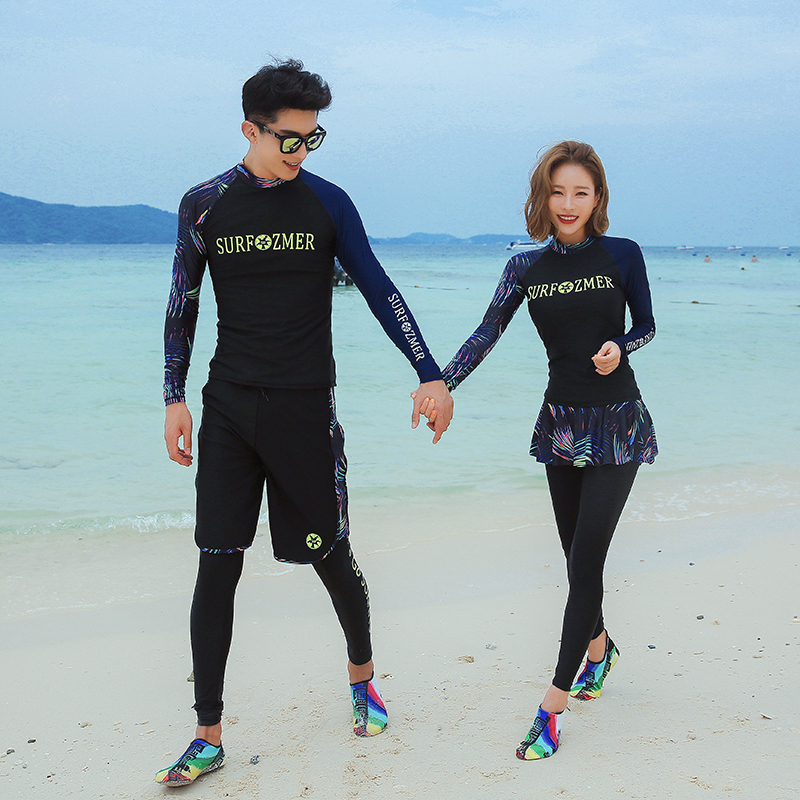 South Korean diving suit female two-piece long sleeve jellyfish laced speed dry couple suit sunscreen snorkeling men and women swimming