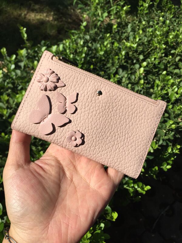Pink and Black Full Cowhide Leather Long Wallet with Three-Dimensional Flowers and Chain
