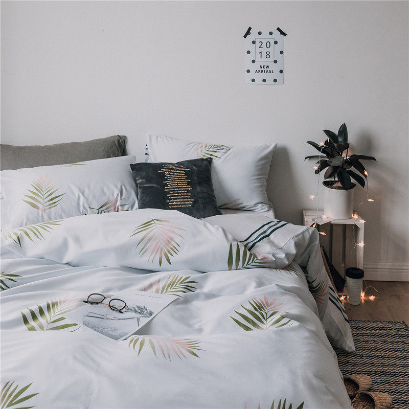 Light luxury Nordic American cotton plush cotton 60 small fresh cotton bed four-piece set of leaves fluttering broken summer