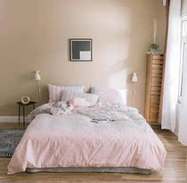 ins minimalist day style Nordic full cotton bubble yarn bed three-four pieces of bed sheet bed linen grey powder Grey Pink