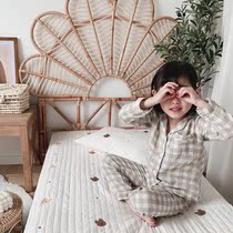 ins Korean style embroidered pure cotton washed cotton bed cover three sets bed linen nap blanket summer quilt with cushion laughs face bear cherry