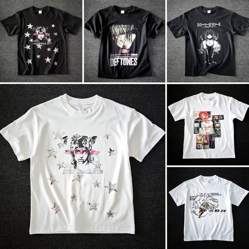 Kazankoori Anime Two-Dimensional Style T-Shirt Y2K Non-Mainstream Couple Tops Loose and Trendy