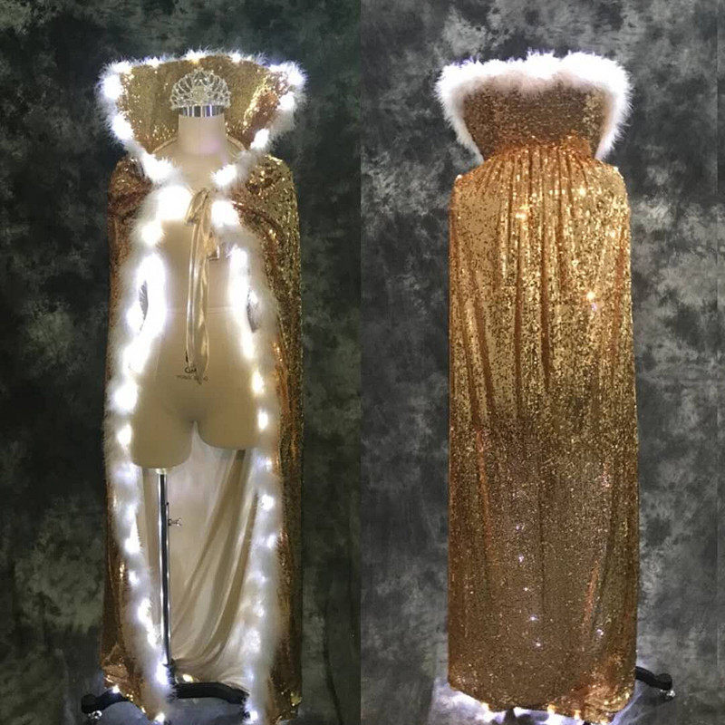 LED Luminous cloak Bar Atmosphere clothing Sequined Feather Cloak Flower Field Beauty Pageant Miss Shawl Women's clothing