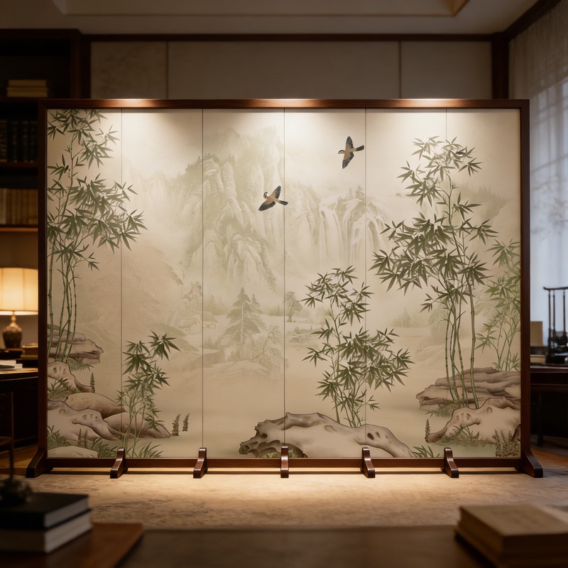 Chinese-Style Screen Partition for Living Room, Bedroom, Office, Blocking the Entrance, Movable Folding Wall, Landscape Painting, 2026 New Model