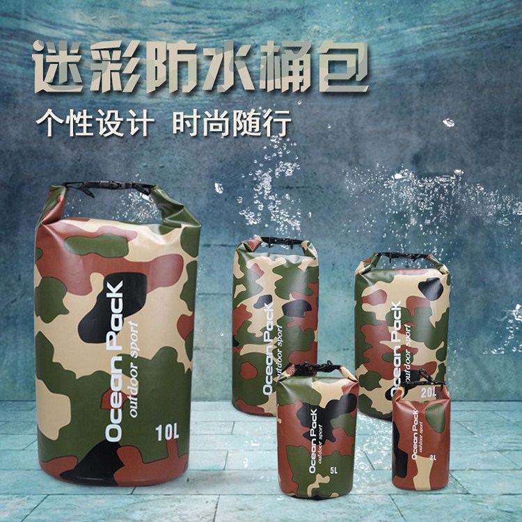 Túi chống thấm nước tắm túi lưu trữ tắm dày PVC ngụy trang trong suốt bơi bãi biển ba lô nam không thấm nước hộp balo taichi chính hãng