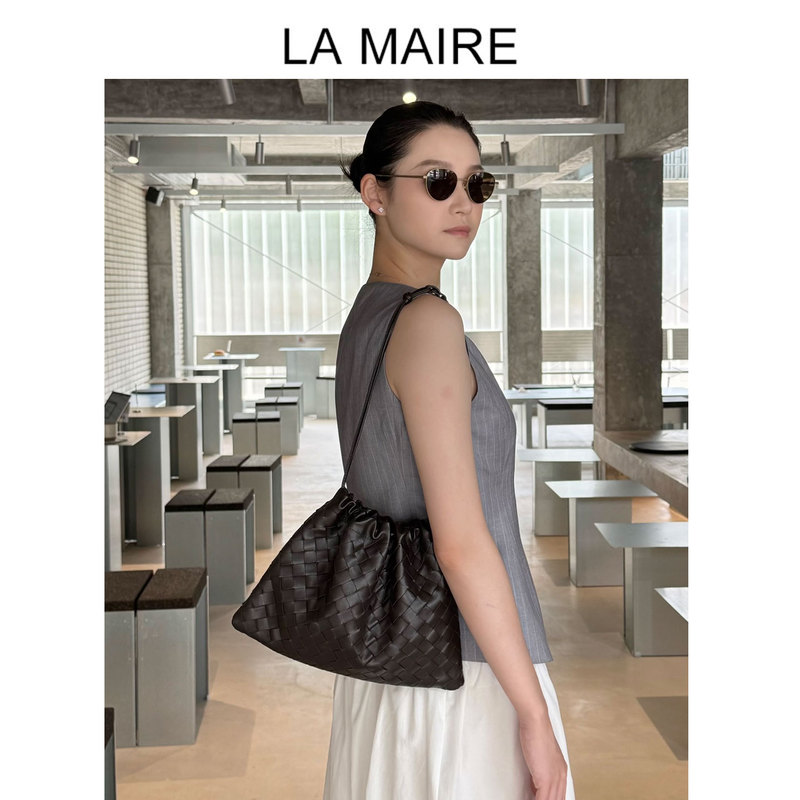 Hand-Woven Dustbag Garbage Bag with Imported Lambskin Drawstring Closure, Single Shoulder Underarm Crossbody Bag