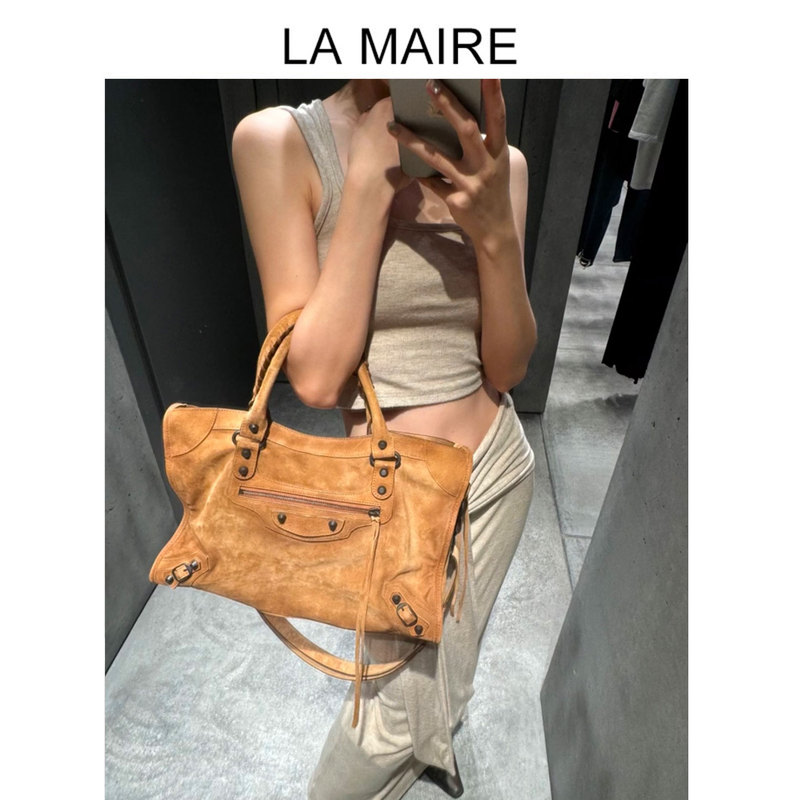 Hot Girl Paris New Le City Motorcycle Bag Suede Tote Bag Retro Crossbody Hot Girl Studded Handbag