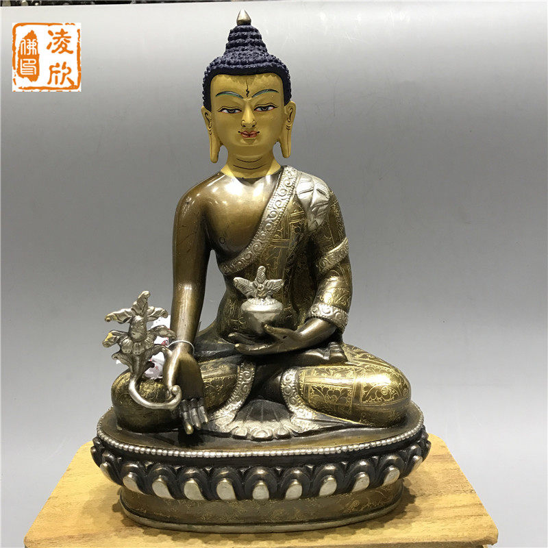 Ling Hin Foong Pharmacist Buddha Pure Bronze White Gold Silver Nepal Handmade Tibetan Buddhism Mizong