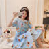 Phụ nữ có thể mặc bộ đồ ngủ ngoài womens hè dài dài đến đầu gối ngắn tay phiên bản Hàn Quốc của lụa băng tòa chúa pajama tươi váy. 