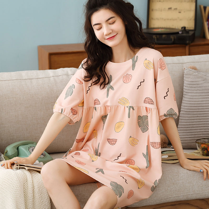 Bộ đồ ngủ nữ mùa hè Han phiên bản của pajama tầm xa váy sinh viên lỏng lẻo bông ngắn tay dễ thương có thể mặc womens thai quần áo nhà mùa hè.