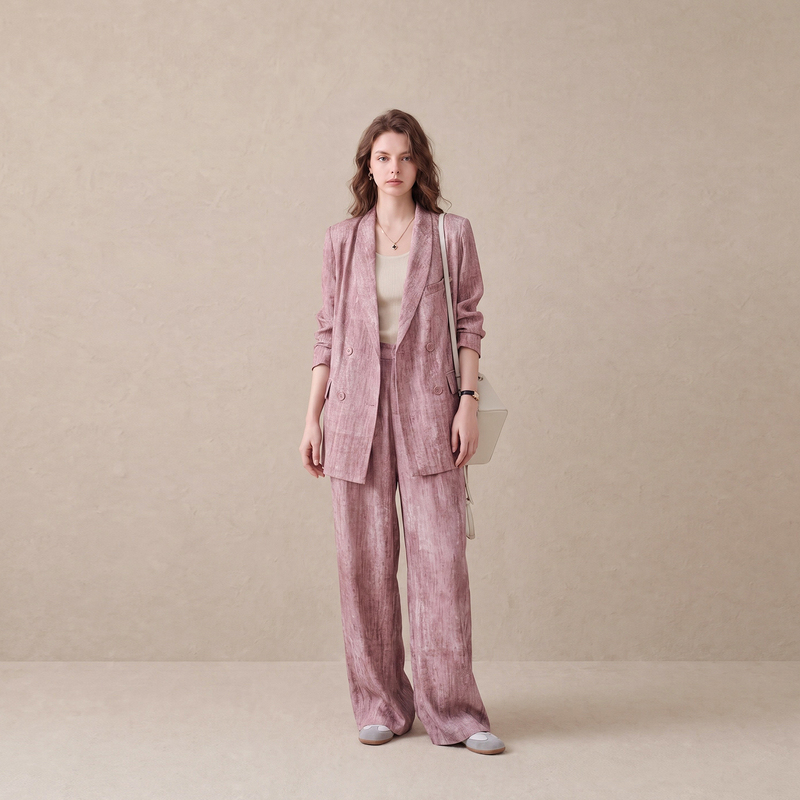 Pink Printed Chanel-Style Suit Set 2026 New Women's Spring and Autumn Silhouette, Super Stylish, Casual and Elegant Complete Set