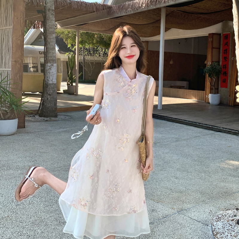 Light Pink New Chinese-Style Sequin Embroidered Qipao-Style Dress 2026 New Model Women's Spring and Summer Stunningly Beautiful Chinese-Style Long Dress Light Pink New Chinese-Style Sequin Embroidered Qipao-Style Dress 2026 New Model Women's Spring and Summer Stunningly Beautiful Chinese-Style Long Dress