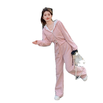 Pink Fashion Casual Sports Suit Woman 2024 Chunqiu Advanced Sensation Fried Street Tandem Hat Sweatshirt Broadlegged Pants Two Sets