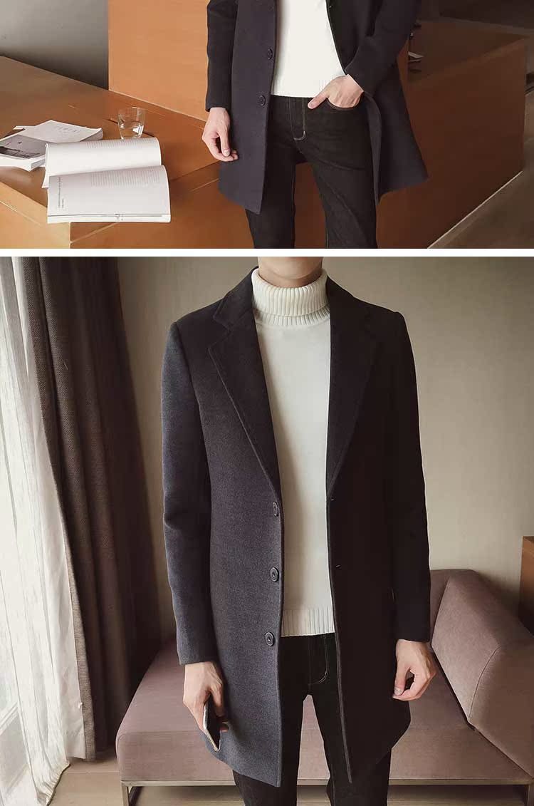 Áo gió nam Phiên bản Hàn Quốc của phần dài Slim mùa thu và mùa đông Áo len nam cho nam áo ấm đệm len áo gió bomber nam