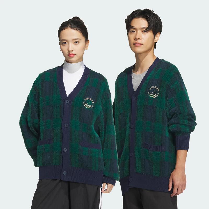 Adidas/Adidas Men's and Women's Trefoil Spo Loose Plaid Knitted Cardigan Sweater Jc6845