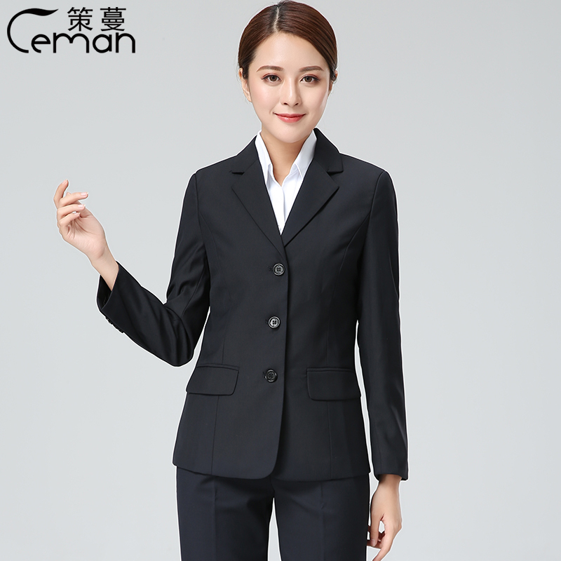 Cemane Spring and Autumn New Style Professional Women's Suit, Navy Blue Three-Button Blazer, White-Collar Women's Formal Suit, Workwear, Black