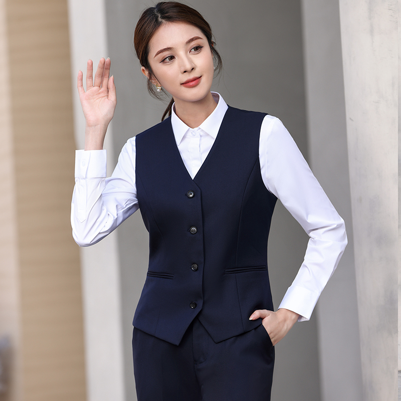 Professional Black Four-Button Women's Vest for Bank Formal Wear, Mobile Banking, and Postal Savings Bank Work Uniform