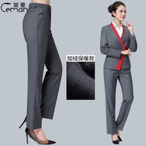 Ceman China Telecom overalls womens gray pants autumn and winter plus velvet suit set Harvard Great Wall 4s shop work pants