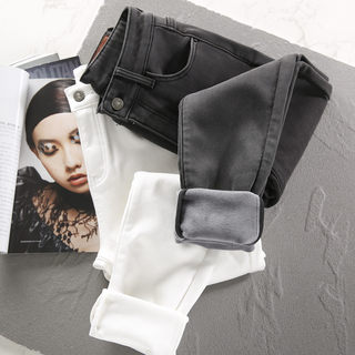 Smoke Gray Fleece-Lined Jeans for Women, Slim Fit, Winter 2025 New Style, High-Waisted, Plus Size, Slimming, Tight-Fitting, Stretchy Skinny Pants