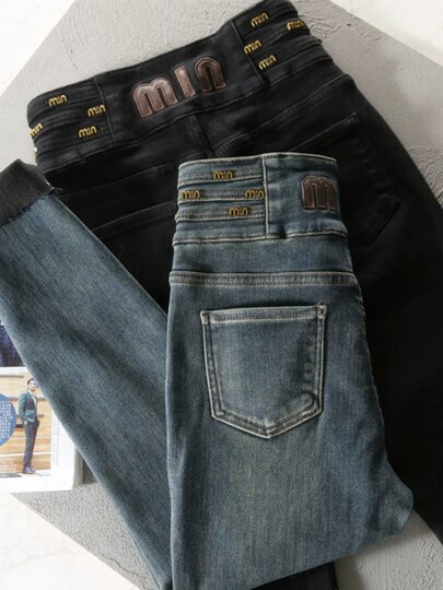 High-Waisted Skinny Jeans for Women, Slim Fit, 2025 Autumn New Style, Stretchy, Tight-Fitting, Black, Petite, Cropped Pencil Pants