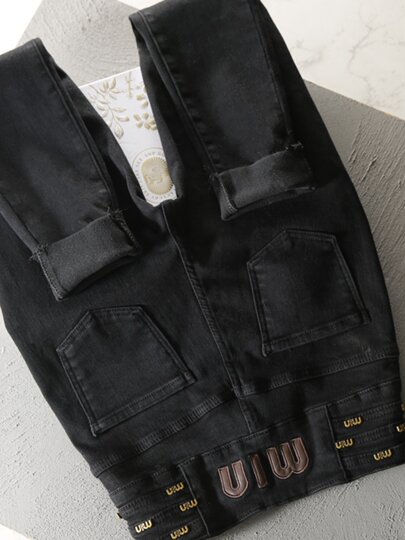 High-Waisted Skinny Jeans for Women, Slim Fit, 2025 Autumn New Style, Stretchy, Tight-Fitting, Black, Petite, Cropped Pencil Pants